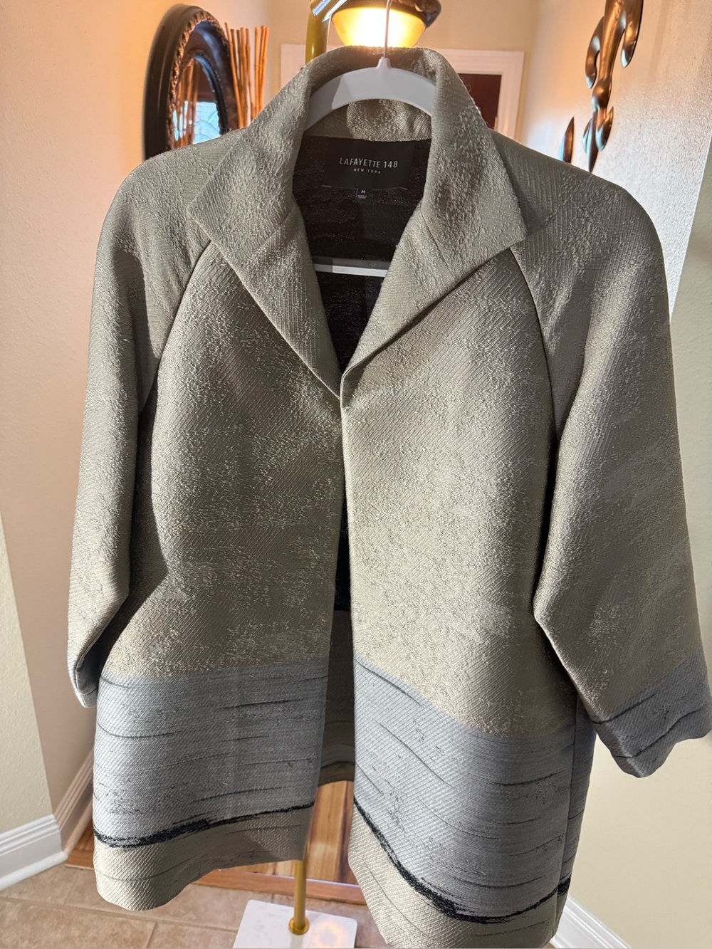 Lafayette 148 New York Taupe Textured Open-Front Jacket